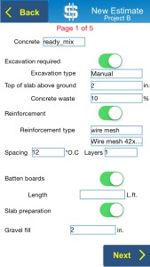 Concrete foundation estimating iOS application Concrete foundation estimating iOS application